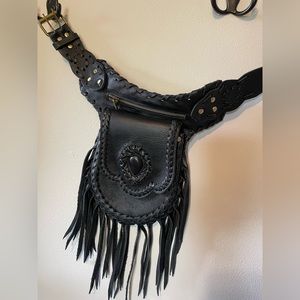 Cool as hell leather biker babe Fanny pack side sash with fringe